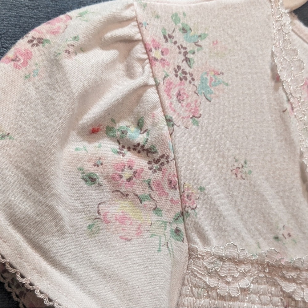 Miss Elaine Floral Nightgown Pink Smocked Lace Trim Flutter Sleeve Sleepwear S - Picture 12 of 12